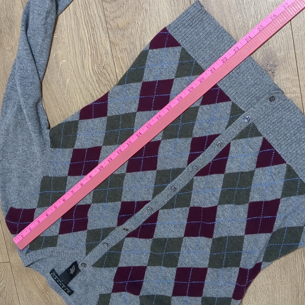 Marconi 100% 2 Ply Cashmere Argyle Cardigan Sweater Grey Size L - Picture 4 of 9